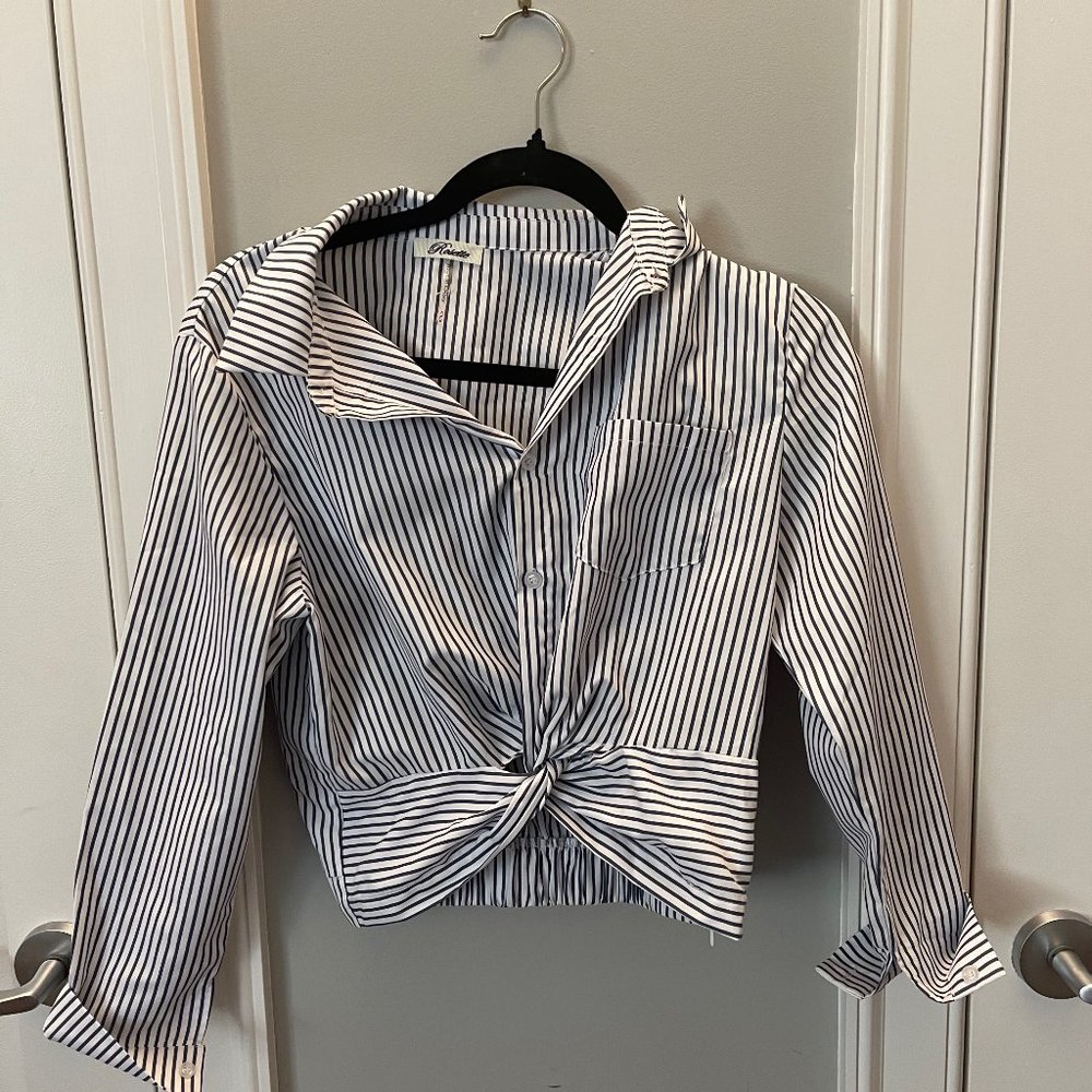Cropped Pinstripe Blouse